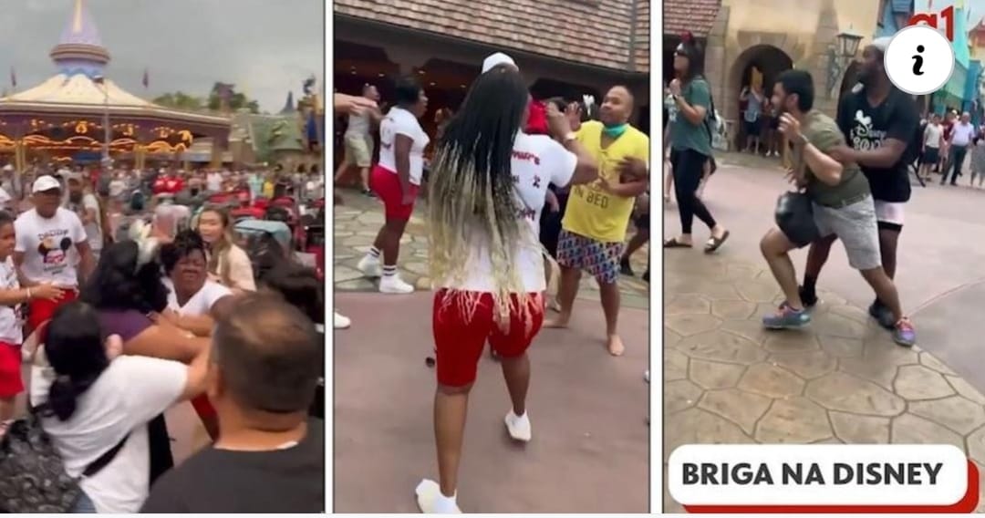Gritos e pancadaria generalizada: Vídeo mostra confusão entre famílias de turistas no Magic Kingdom, parque da Disney