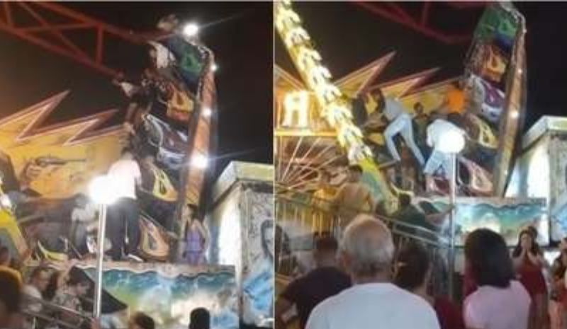 Vídeo: ‘barca’ parte ao meio e deixa feridos em parque de diversões