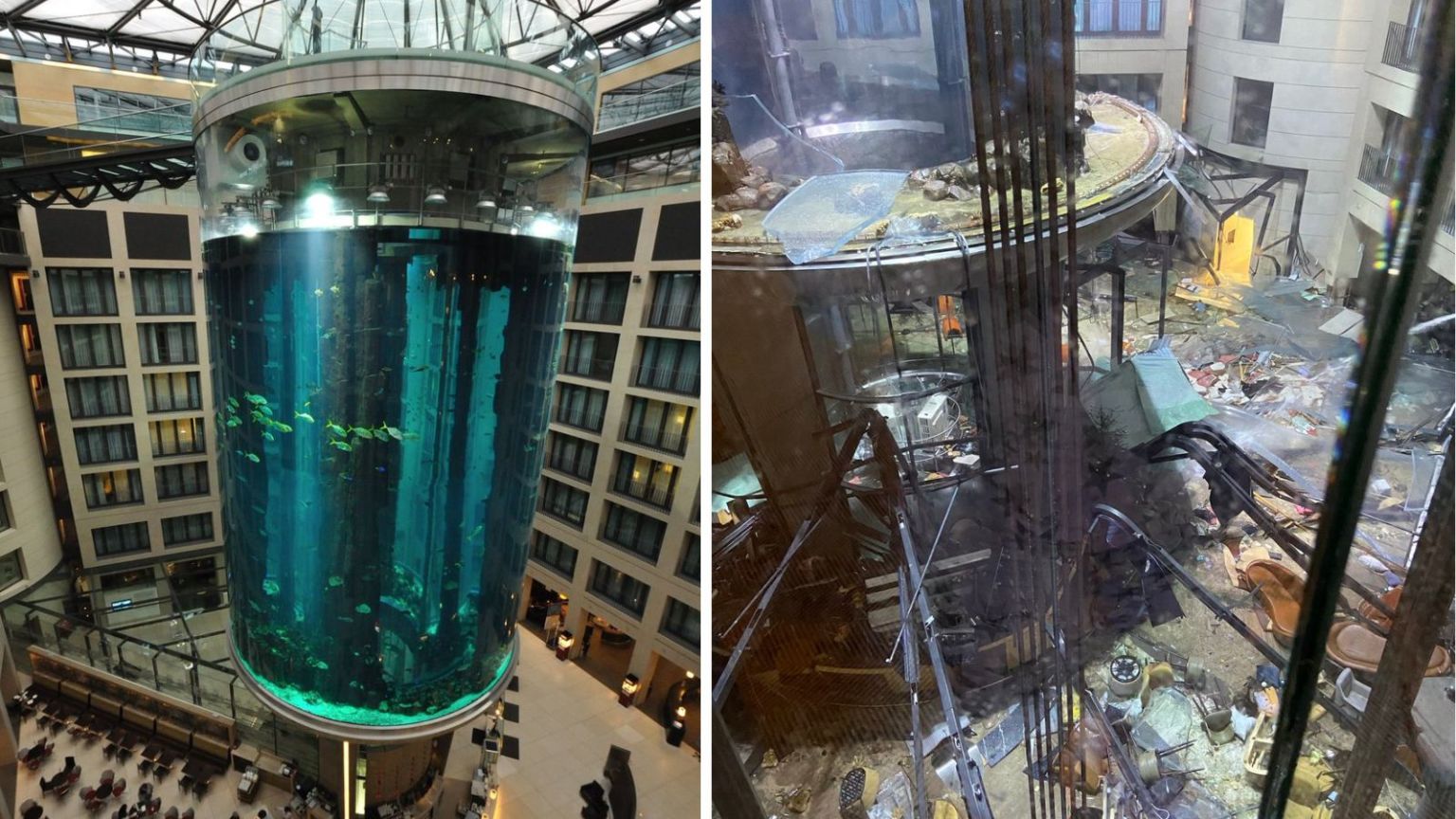 Vídeo: maior aquário cilíndrico do mundo com mais de 1.500 peixes estoura na Alemanha